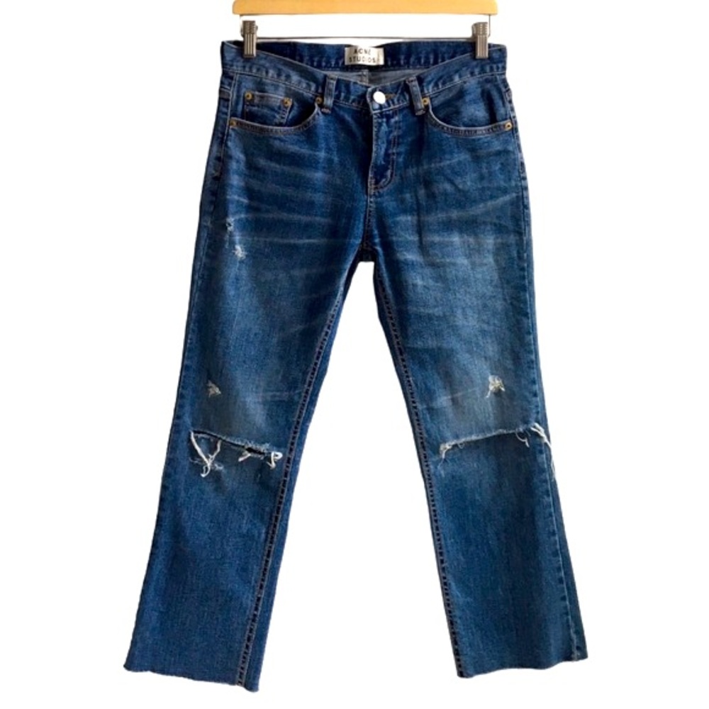 Acne Studios Bliss Merci PAW13 Destroyed Straight Leg Raw Hem Jeans US Size 4